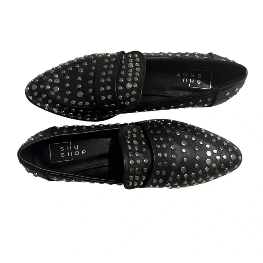 🖤 NWT Shu Shop Titina Black Studded Loafers Womens Size 6.5 New Edgy Modern‎
